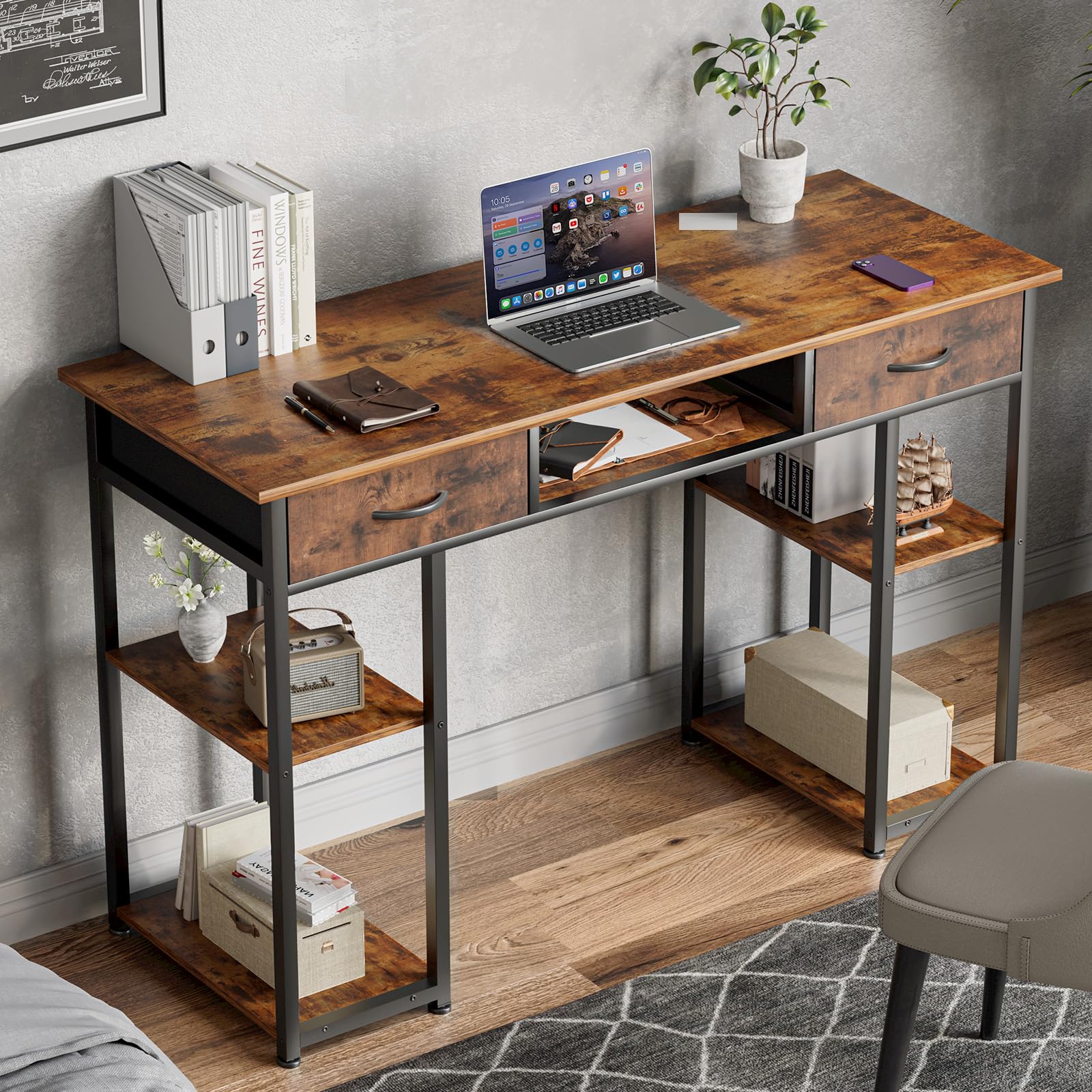 Computer Desk with Drawers Study Writing Table with Storage Bag Headphone