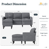 -Shaped Couch Sofa for Living Room Convertible Sectional Sofa