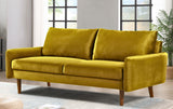 Furniture Kent Modern Velvet Sofa, Comfortable 3 Seater Couch for Living Rooms and Small Spaces, Ideal Studio Apartment Furniture with Sleek Design, Golden Yellow