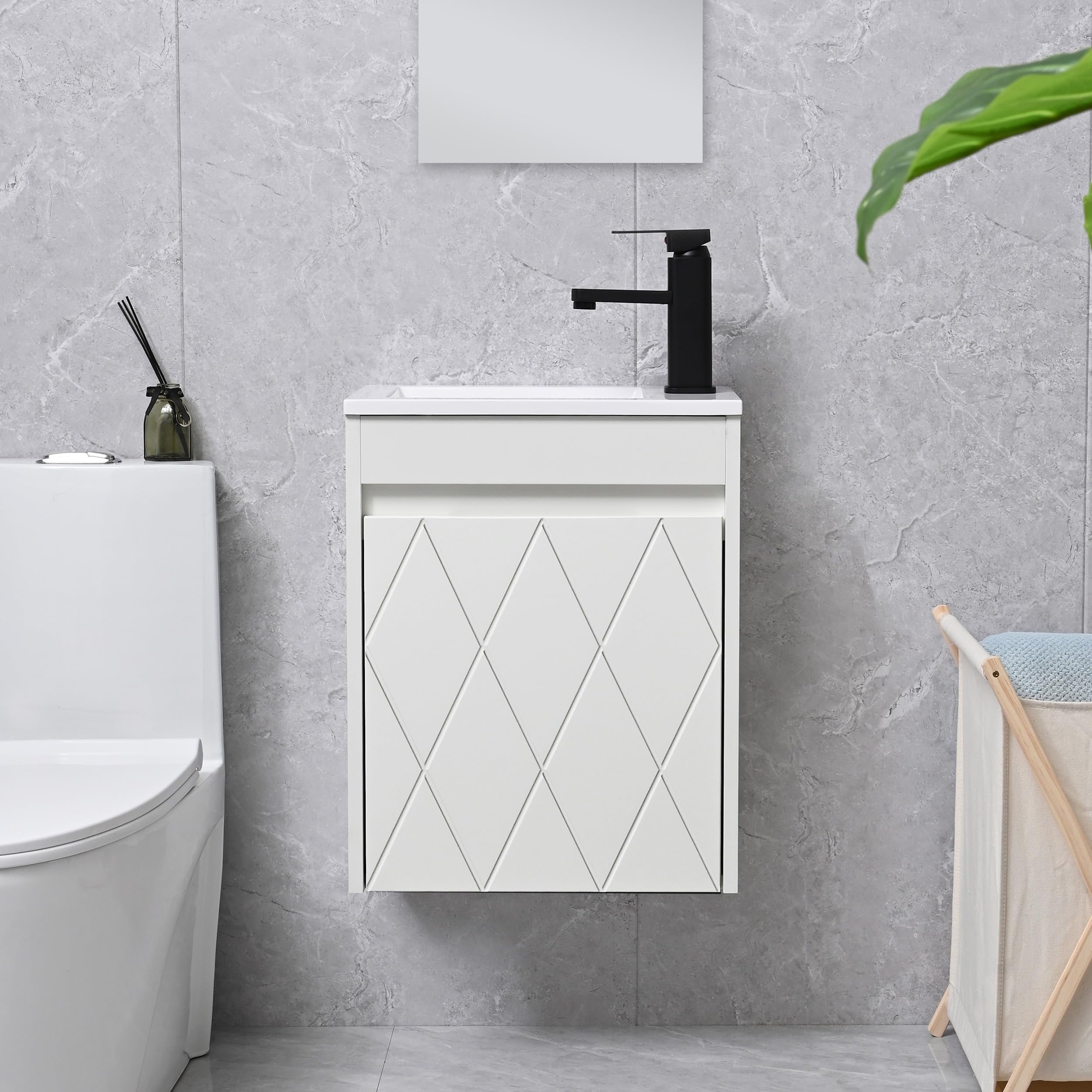 16" Bathroom Vanity Sink Combo for Small Space, Wall Mounted Bathroom Cabinet Set