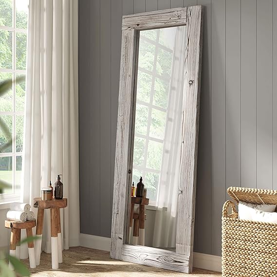 Rustic Farmhouse Full Length Mirror - Wood Frame Floor Standing Bedroom Mirror