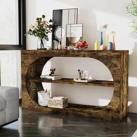 Console Table, 55-Inch Entryway Table with Storage, 3-Tier Farmhouse Console Table