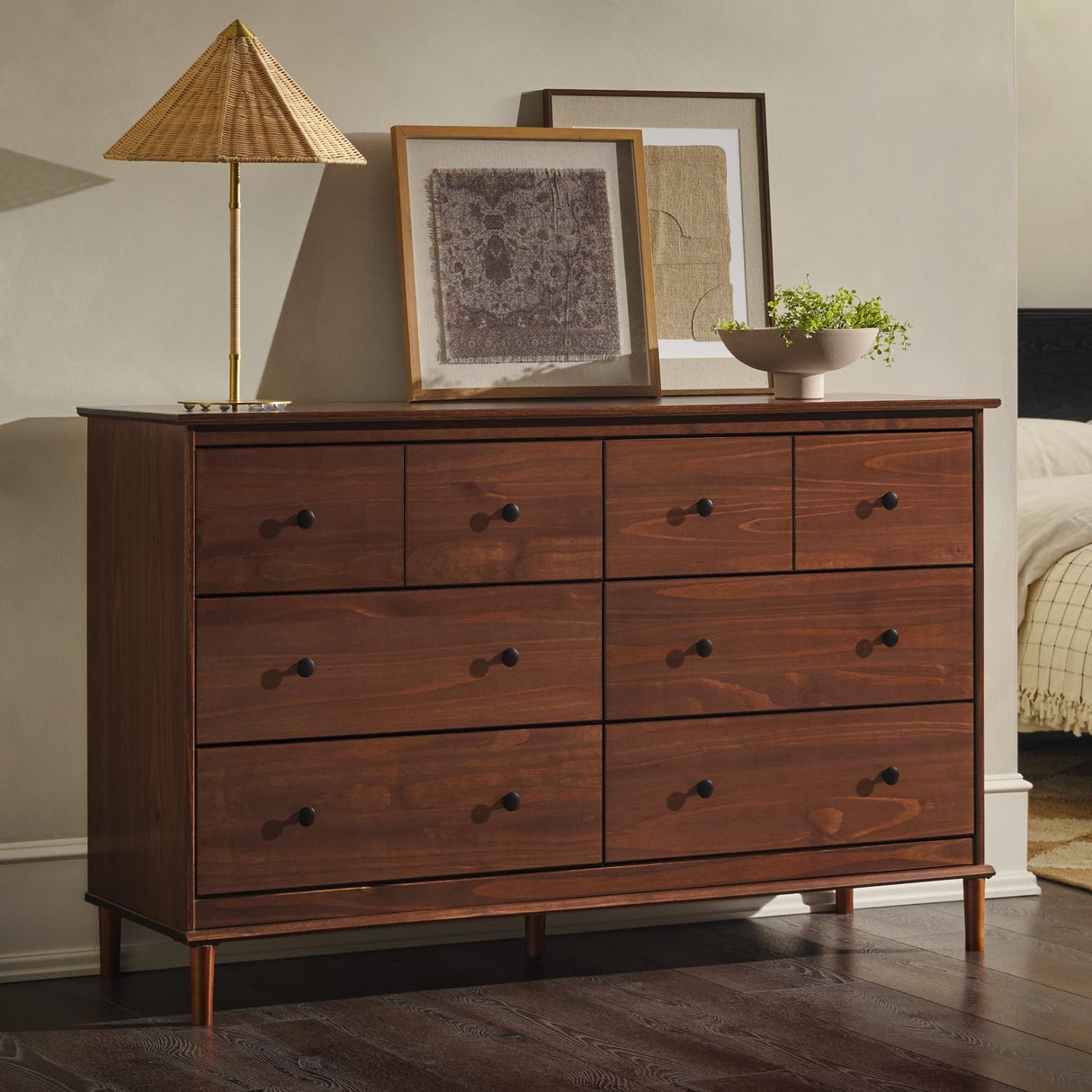 Modern 6-Drawer Solid Wood Dresser Bedroom Storage, 57 Inch