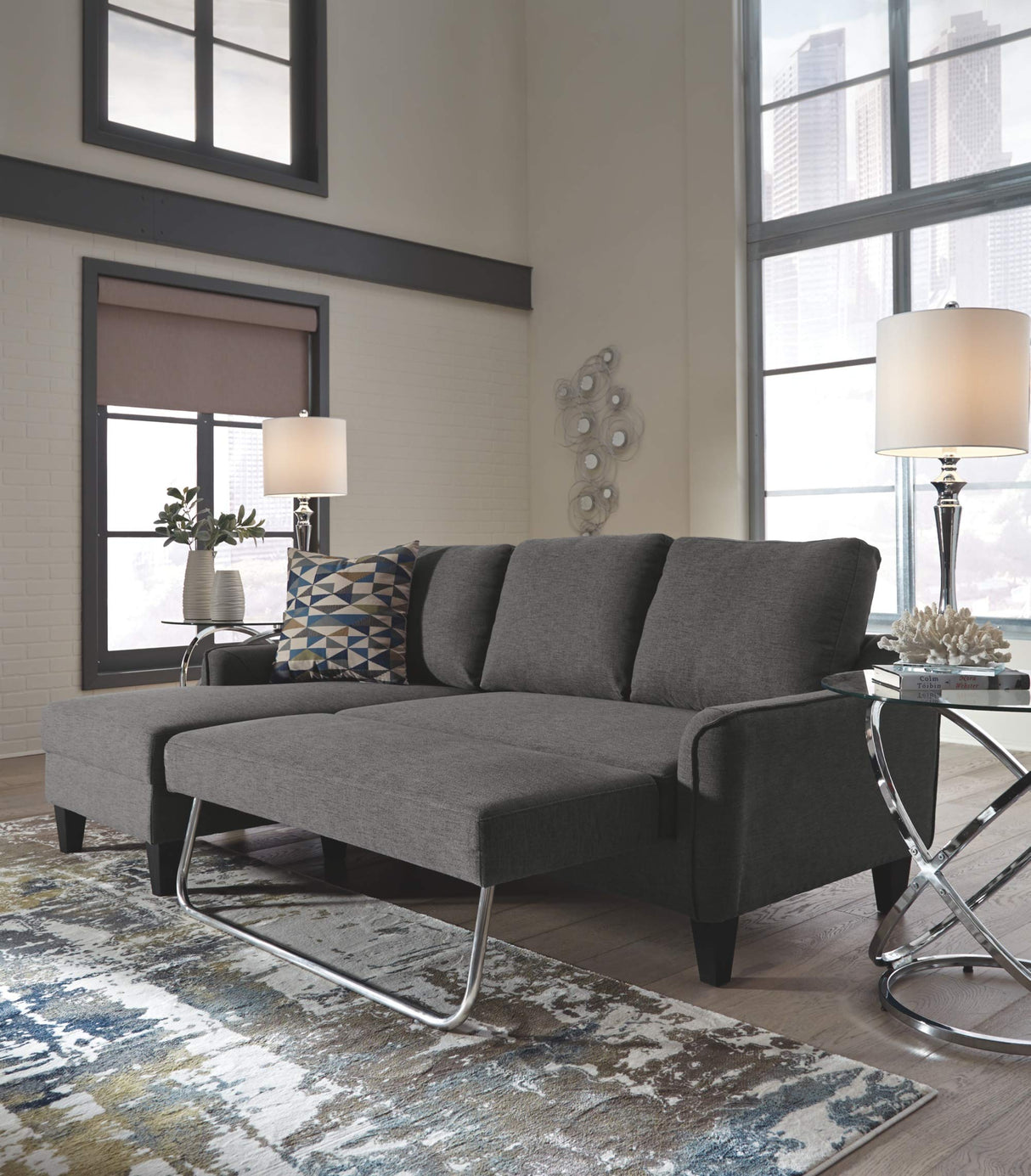 Jarreau Modern Sectional Sleeper Sofa Couch with Chaise Lounge, Gray