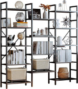 Bookshelves 6 Tiers Triple Wide Industrial Bookshelf, Large Etagere Bookshelf Open Display Shelves