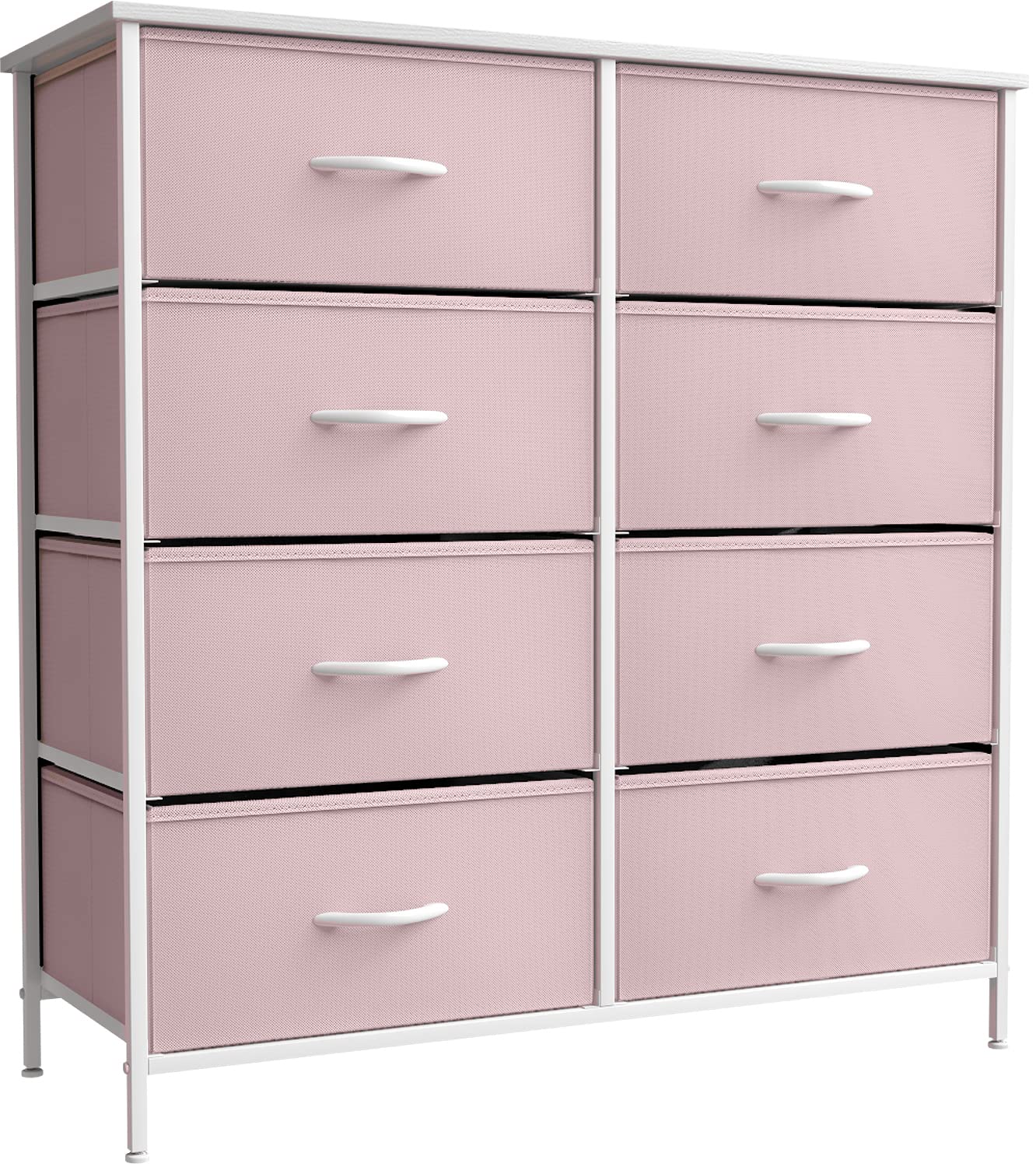 Kids Pink Dresser with 8 Drawers + 11 Inch Pink Cube Storage Bins (6 Pack) Bundle