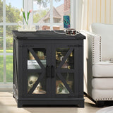 Farmhouse End Table with Charging Station, 24" Large Sofa Side Table