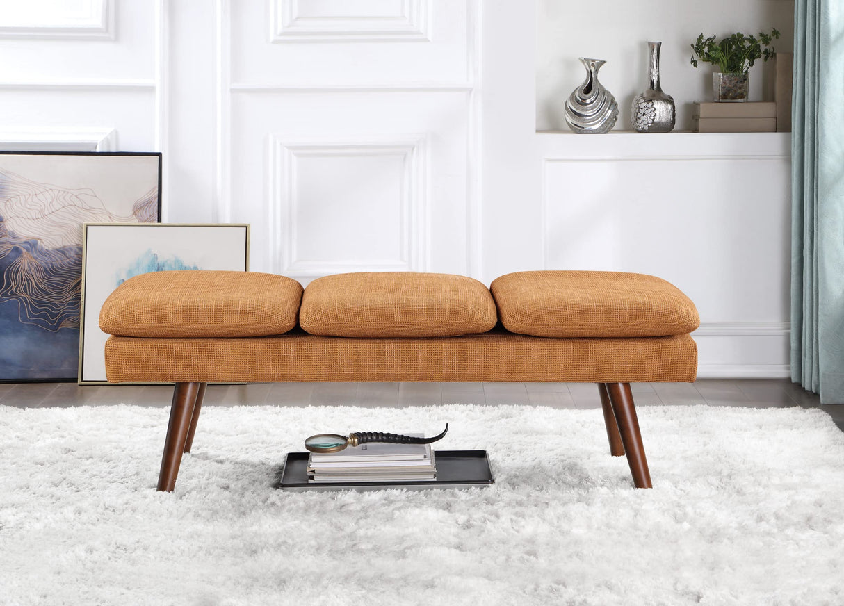 Amanda 54" Mid-Century Bench with Cushions and Solid Wood Tapered Legs,