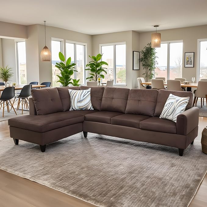 Left Chaise Flannel L Shaped Cloud Couch for Living Room