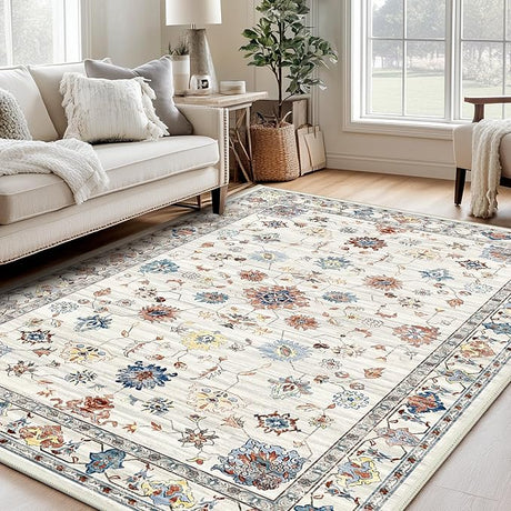 Washable 5X7 Area Rug for Living Room Vintage Rugs, Bedroom Kitchen Rugs, Vintage