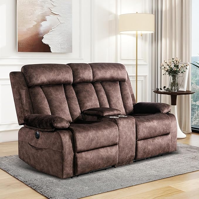 Reclining Loveseat-Power Reclining Loveseat with Console,Double Recliner Loveseat