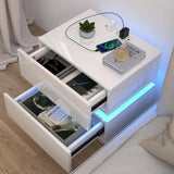 LED Night Stand with Charging Station,Modern Nightstand Set with 2 Drawers