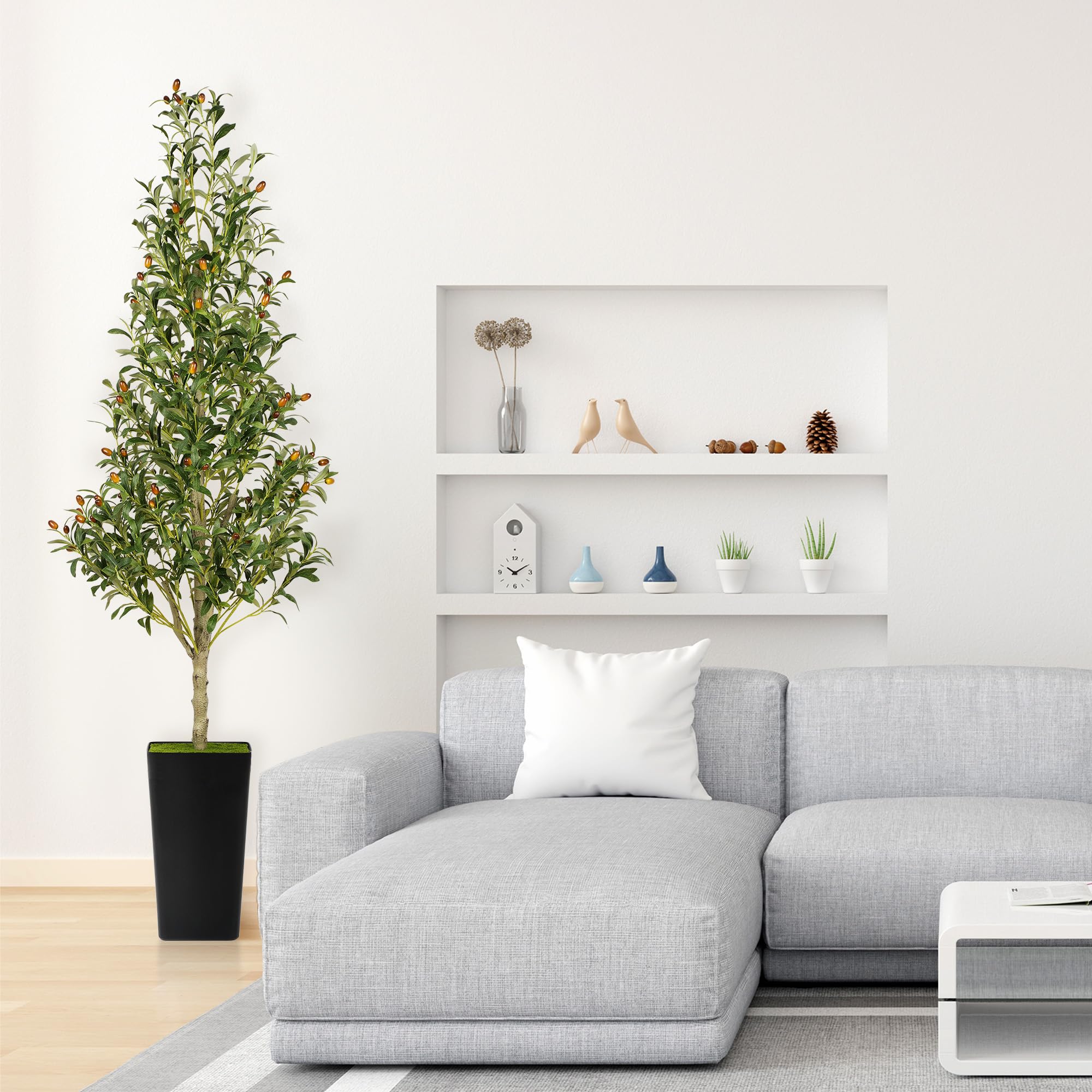 Olive Tree 6Ft - Large Tall Fake Plant with Realistic Aesthetic Design Faux Silk Floor