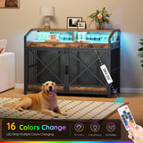 43.3" Dog Crate Furniture with LED Lights & Storage Shelves