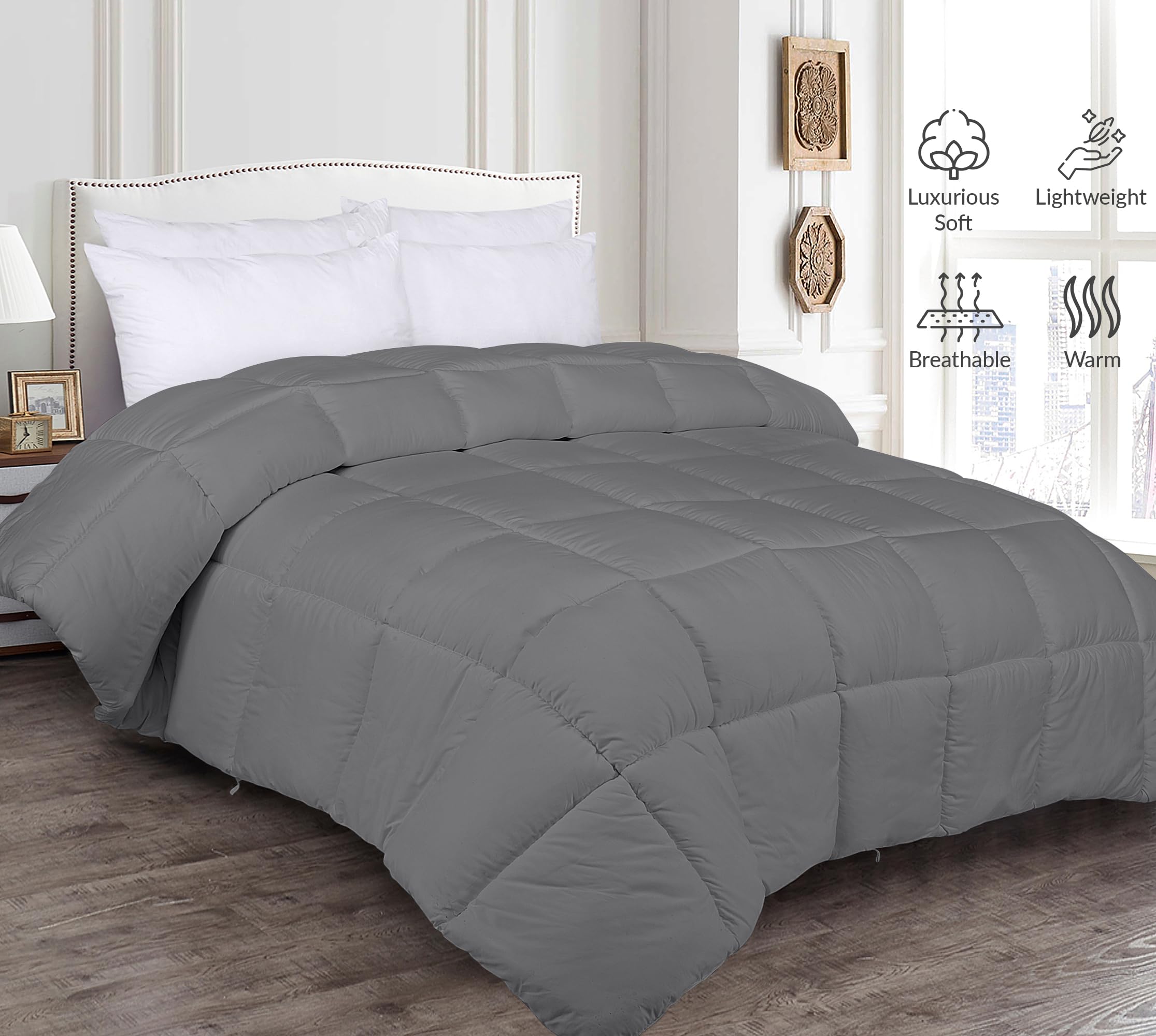 Comforter - Duvet Insert - All Season Soft Quilted Comforters with 8 Corner Tabs