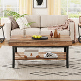 Farmhouse Coffee Table with Storage, 2-Tier Rustic Living Room Table Industrial Center