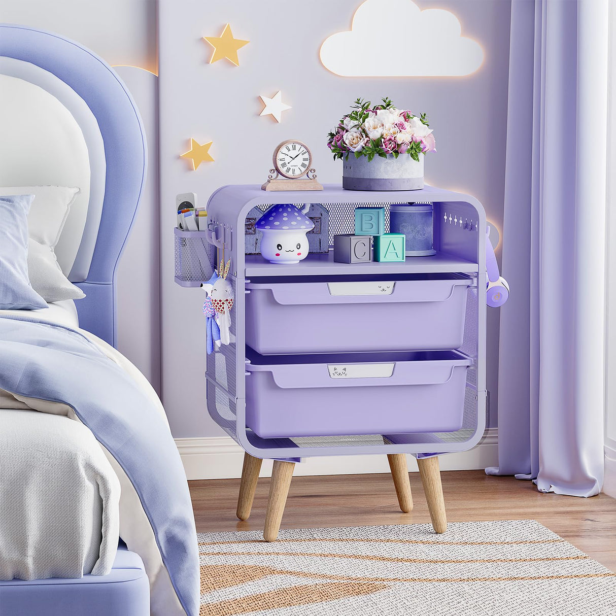 Night Stand,Cute End Table with Storage Drawer,Kids Nightstand for Bedroom Furniture