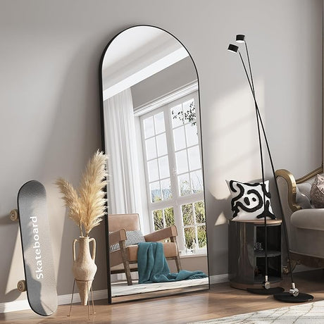 Arched Mirror, 65"x24" Arched Floor Mirror, Full Body Mirror Hanging or Leaning for Wall, Arched Mirror Full Length with Aluminum Alloy Frame, Black Bedroom Mirror, Tempered Glass Long Mirror