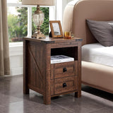 Nightstand with Charging Station, End Table, Side Table with 2 Drawers Storage Cabinet