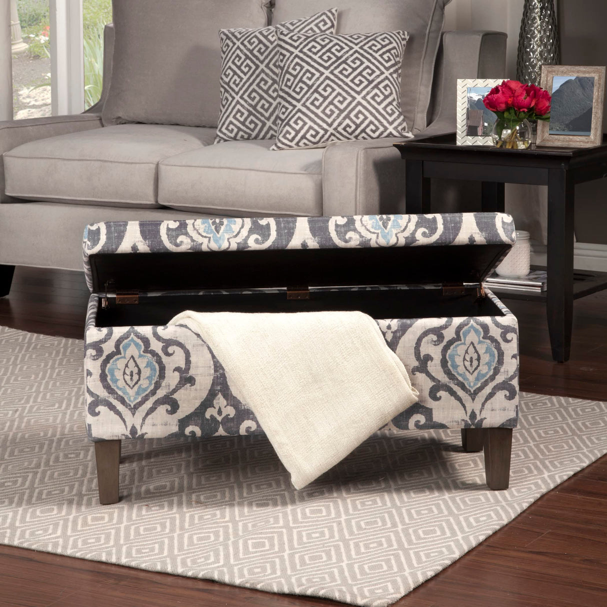 Large Upholstered Rectangular Storage Ottoman Bench with Hinged Lid