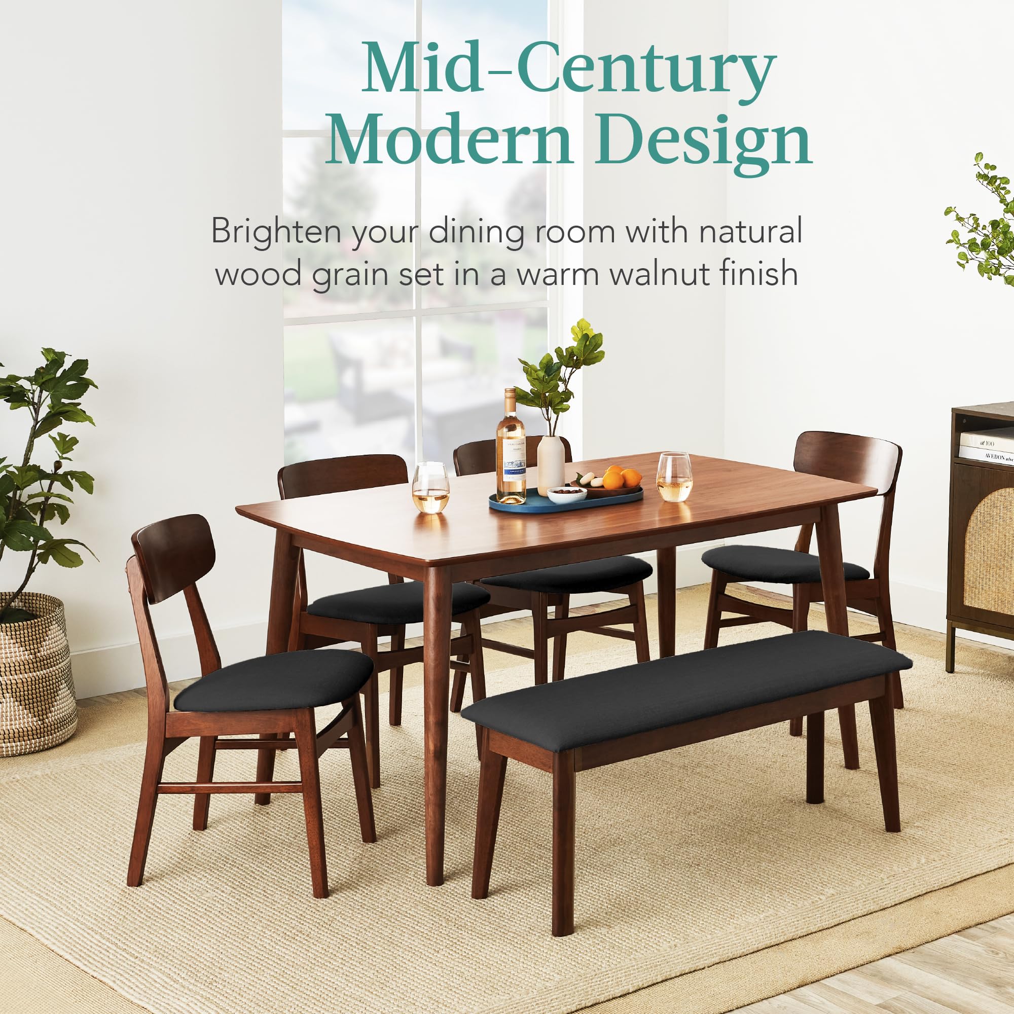 6-Piece Wooden Dining Set with Bench