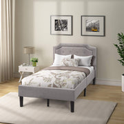 Bed Frame Upholstered Scalloped Linen Platform Bed Twin Beds Mattress Foundation