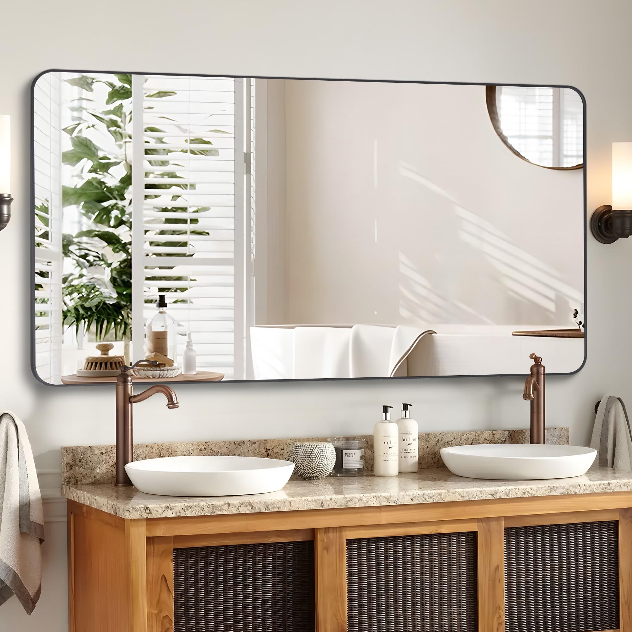 Bathroom Mirror, Matte Black Wall Mirror with Metal Frame