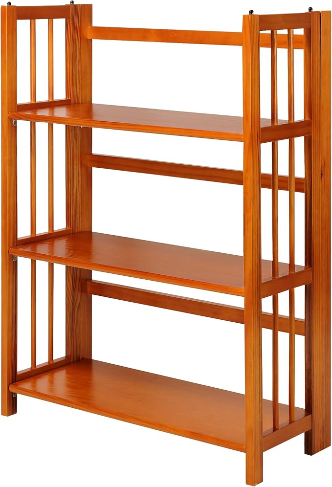 3-Shelf Folding Stackable Bookcase (27.5" Wide)-Natural