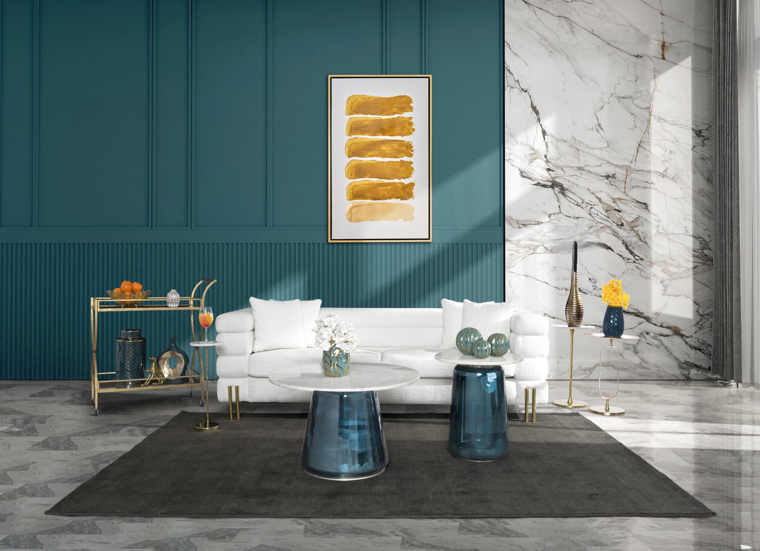 Gold and White 24"H Round Drink Accent Table with Aluminum/Stone