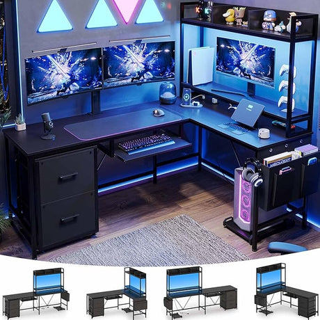 L Shaped Gaming Desk with Keyboard Tray, Reversible Computer Desk