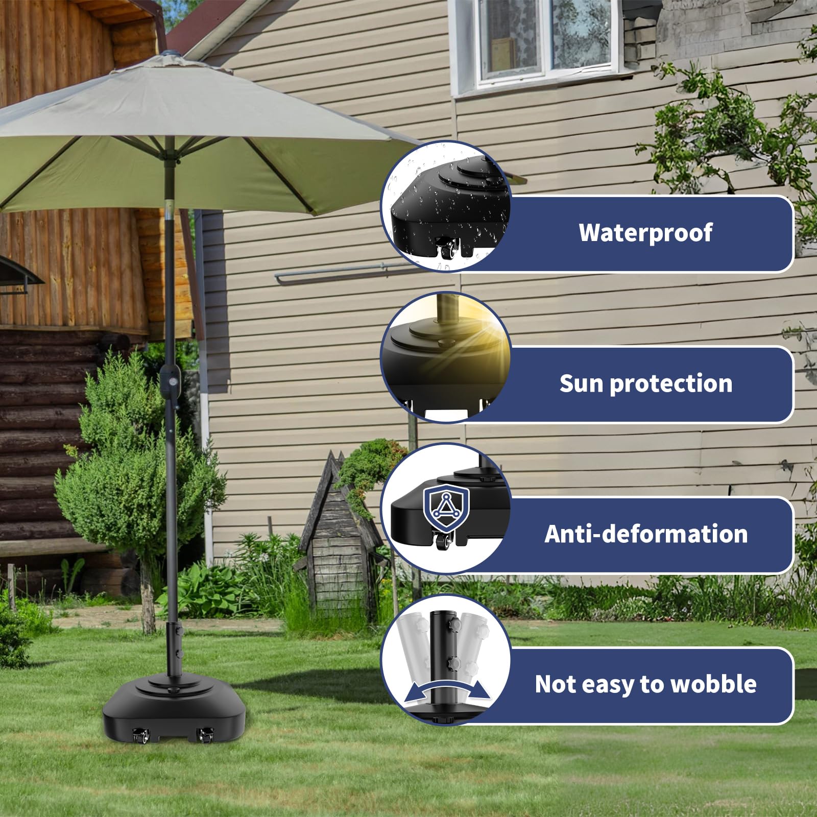 Patio Umbrella Base Heavy Duty with Wheels, Fillable Umbrella Stand