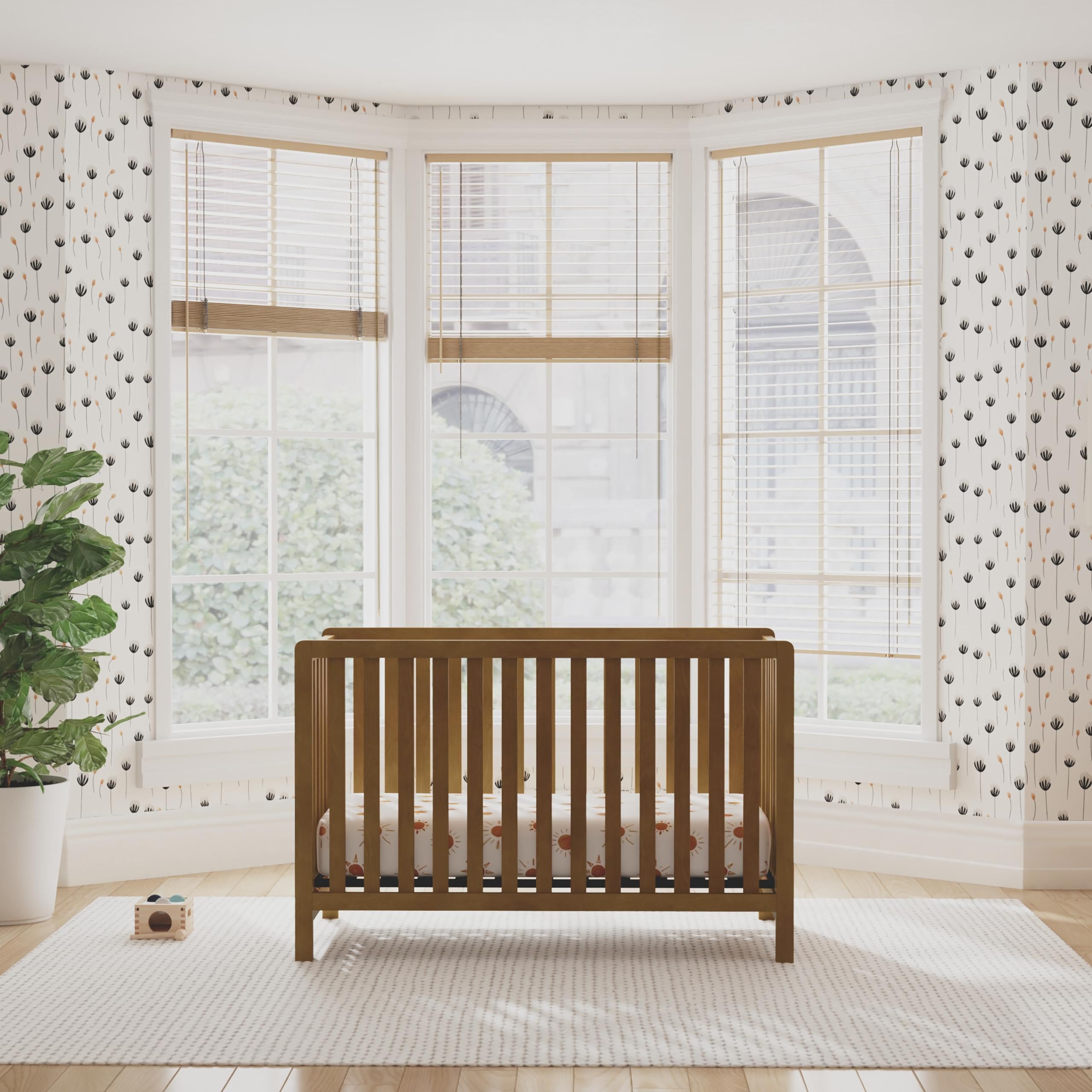 Colby 4-in-1 Low-Profile Convertible Crib in Walnut, Greenguard Gold Certified