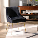 Carlo Upholstered Velvet Accent Chair with Gold Metal Legs, Black