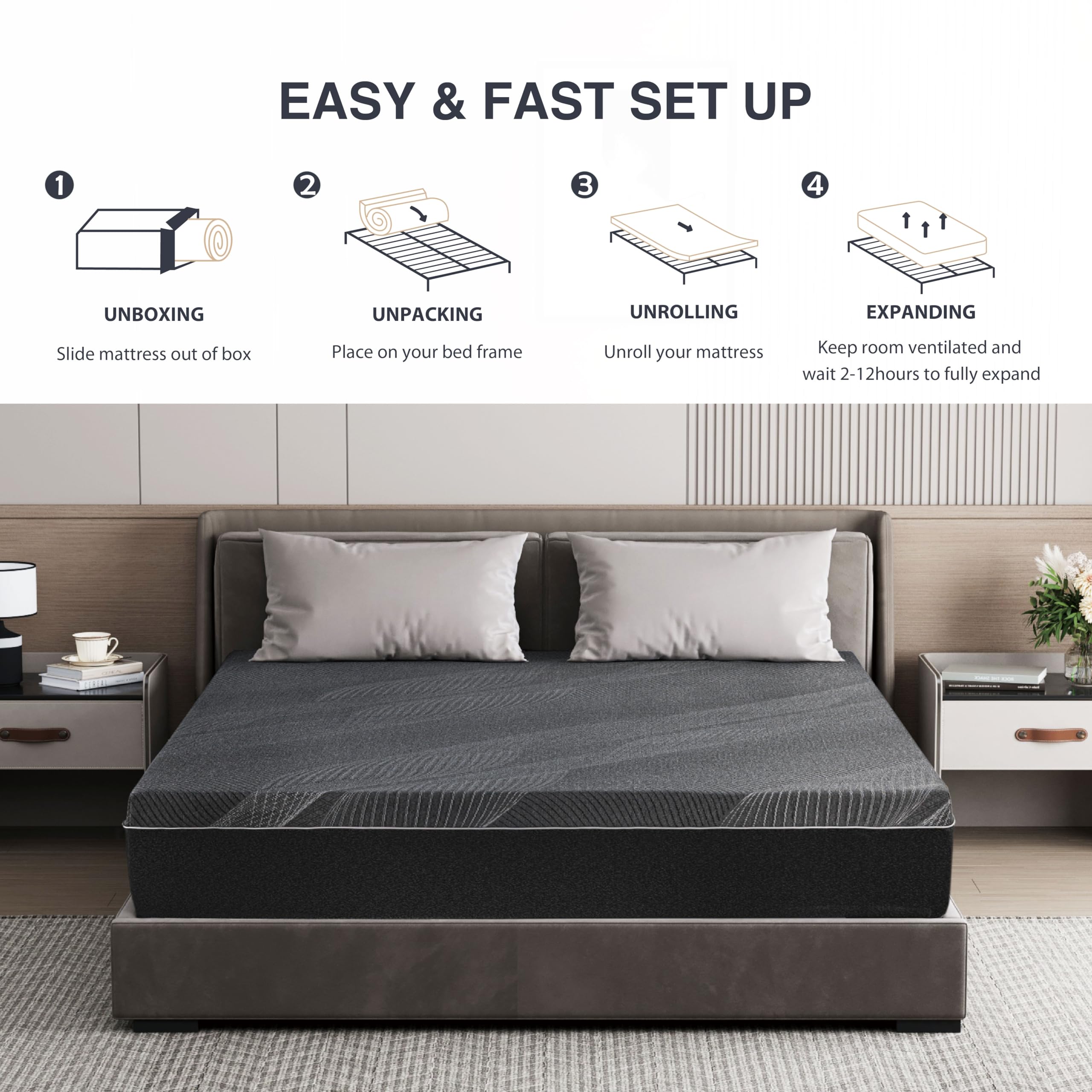 Queen Mattress 12 Inch Charcoal Memory Foam Mattress in a Box, CertiPUR-US Certified