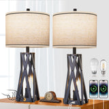 27.5" Touch Control Farmhouse Table Lamps Set of 2 with USB C+A & AC Outlet,