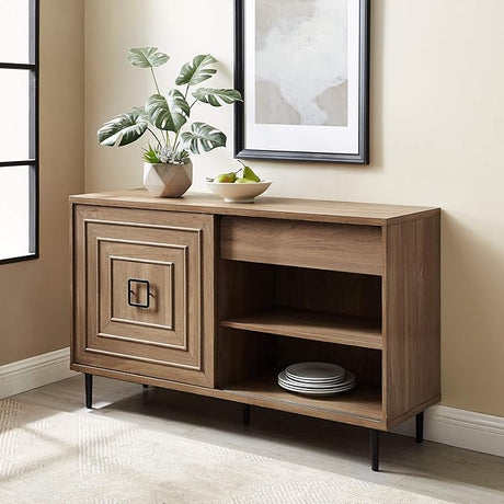 Mid-Century Modern Wood Kitchen Buffet Sideboard-Entryway Serving Storage Cabinet Doors