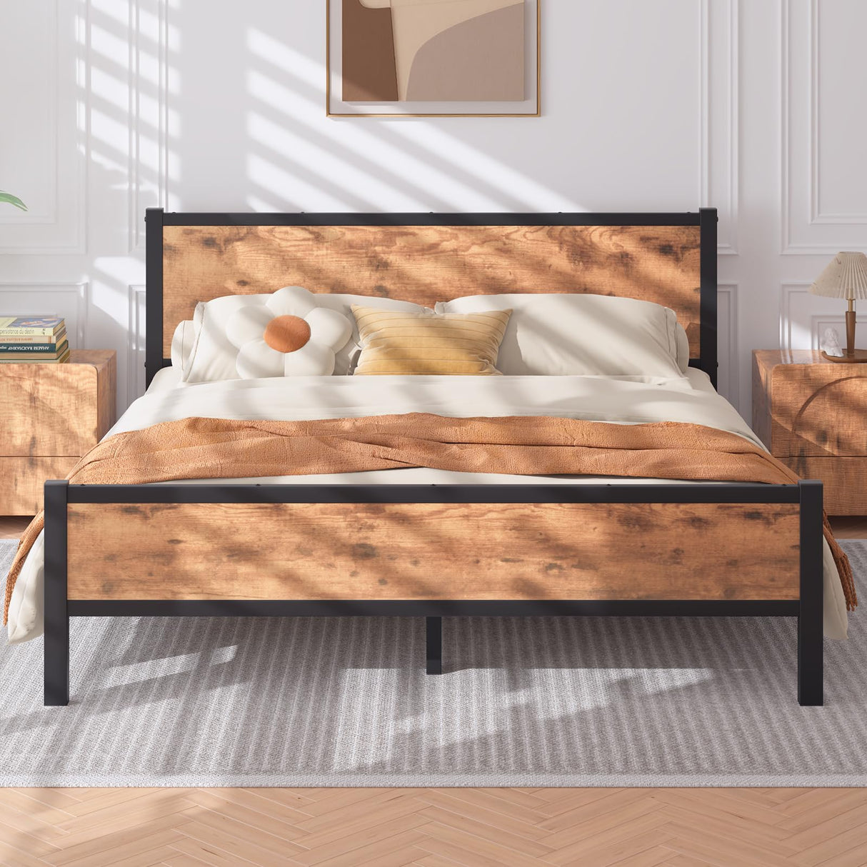 Full Size Bed Frame,Wood Platform Bed Frame with Headboard and Footboard