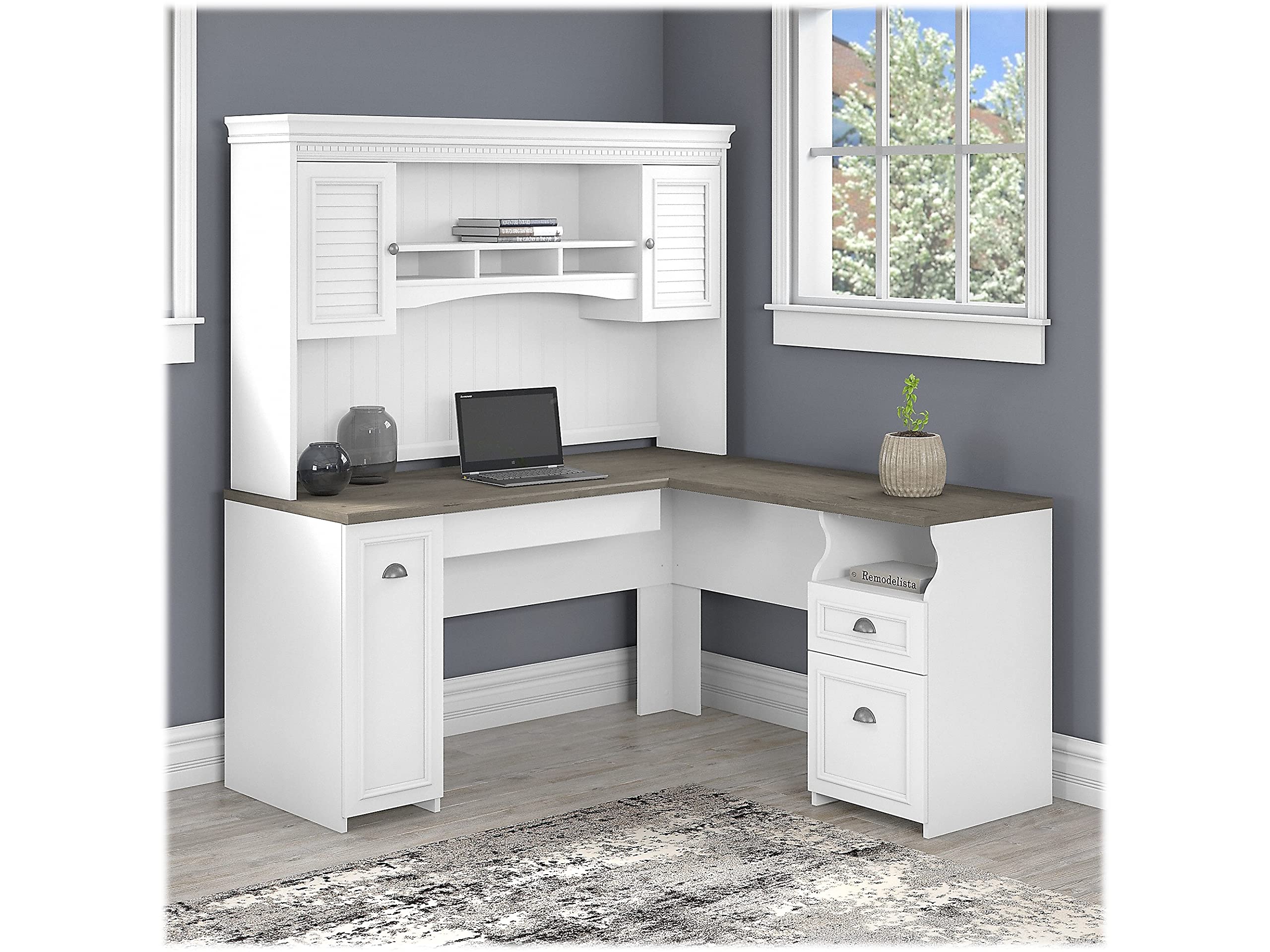 L-Shaped Desk with Hutch, Drawers & Storage