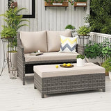 2-Piece Outdoor Patio Furniture Wicker Love-seat and Coffee Table Set