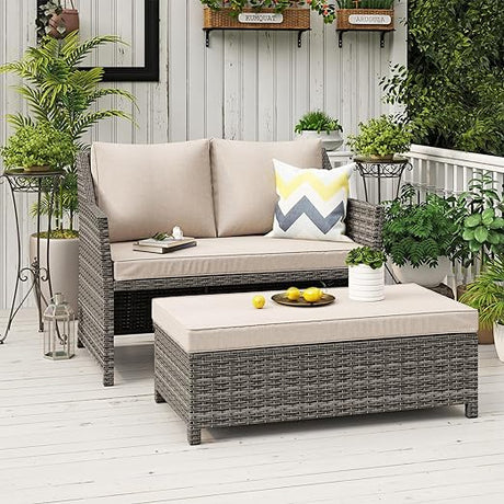 2-Piece Outdoor Patio Furniture Wicker Love-seat and Coffee Table Set