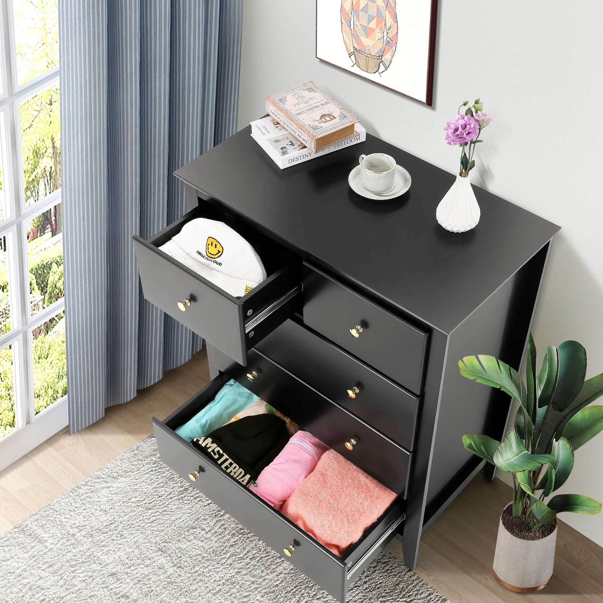5 Drawer Chest, Tall Chest of Drawers Closet Organizers and Storage Clothes