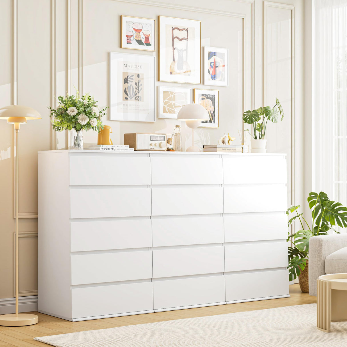 White Dresser, 5 Drawer Dresser Tall White Dresser with Large Storage Space