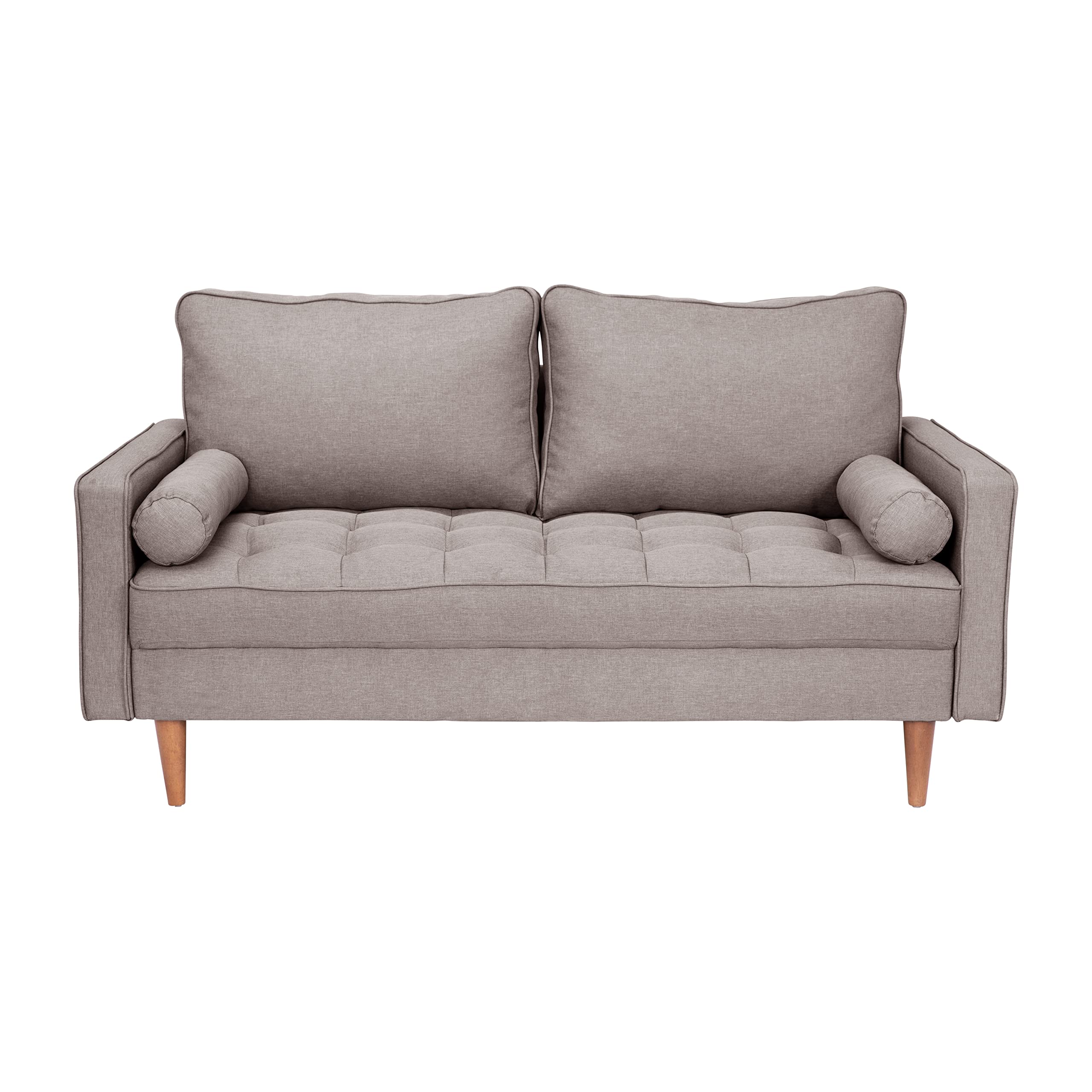 Hudson Mid-Century Modern Loveseat - Slate Gray Faux Linen Upholstery - Buttonless