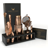 Bartender Kit with Black Bamboo Stand Beautiful Cocktail Shaker Set and Bar Tools