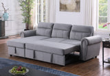 Ashton Gray Velvet Fabric Reversible Sleeper Sectional Sofa Chaise