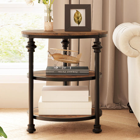 End Table 3-Tier Round Side Table Living Room Accent Table with Storage Shelf