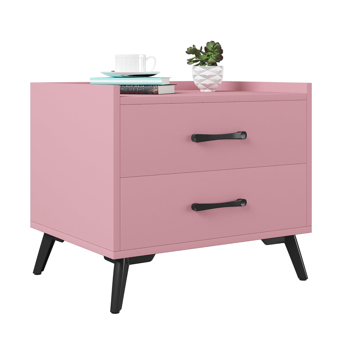 Pink Nightstand with 2 Drawers Besides Table for Bedroom Modern End Table