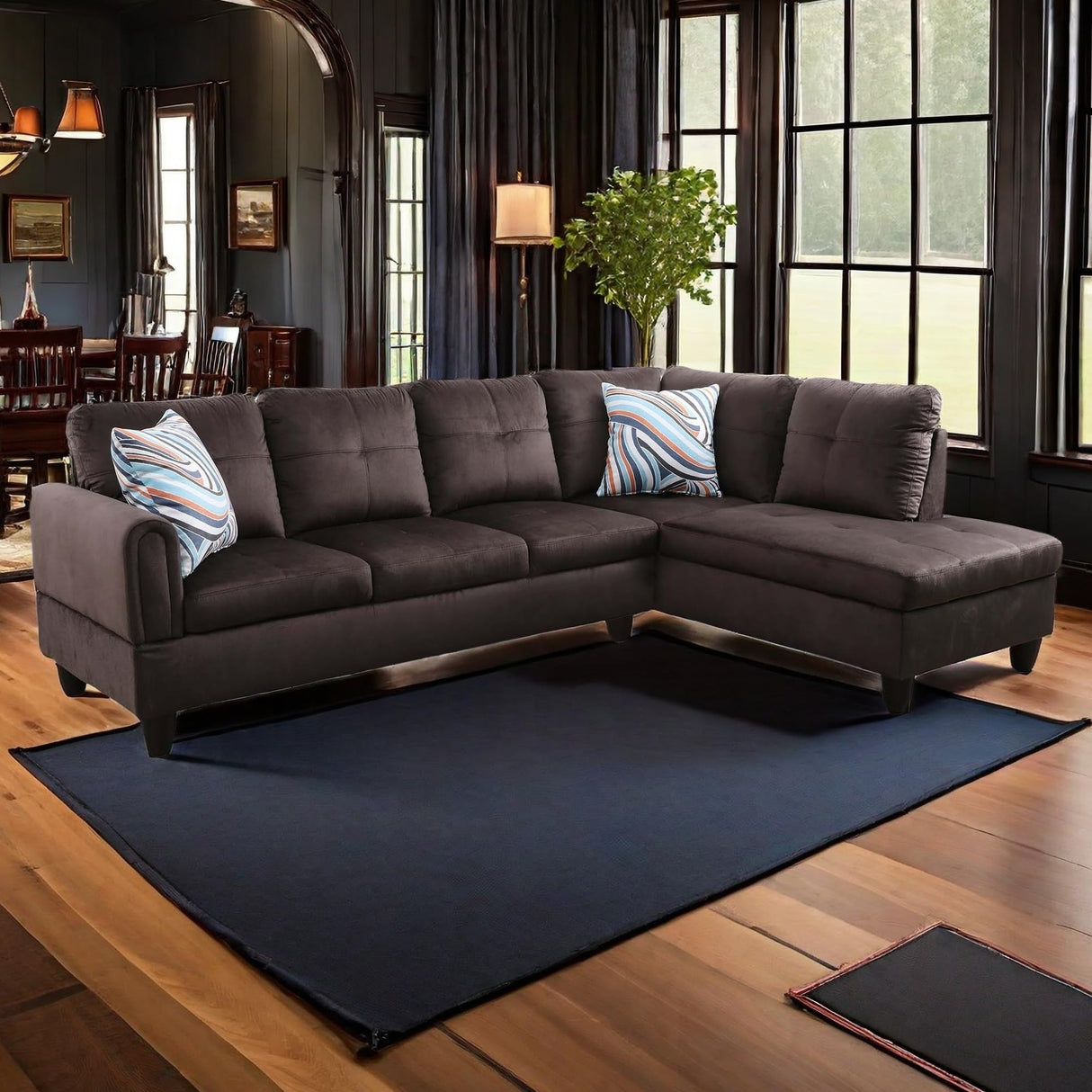 -Niki-SF-00060-LWJ Sofas & Couches, Right Chaise, Dark Brown-Flannel