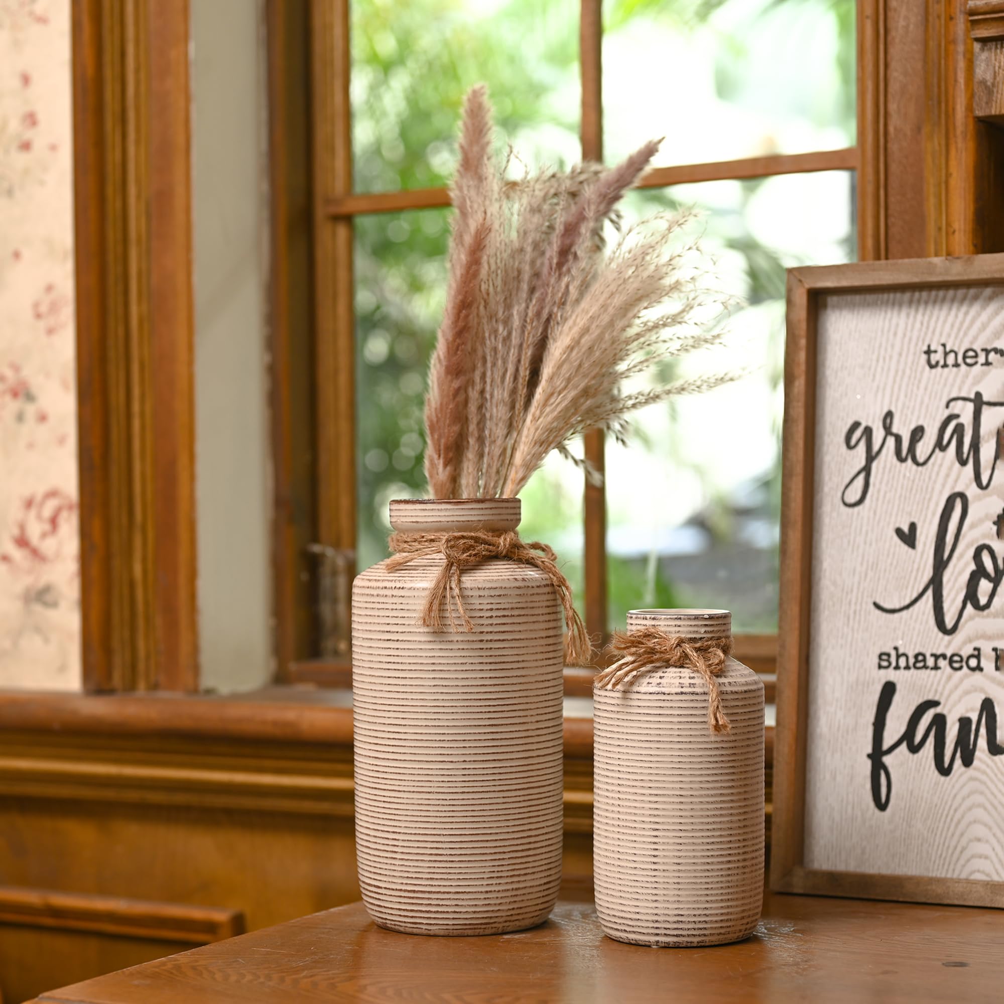 Farmhouse Vase for Home Decor, Decorative Ceramic Vase for Pampas Grass