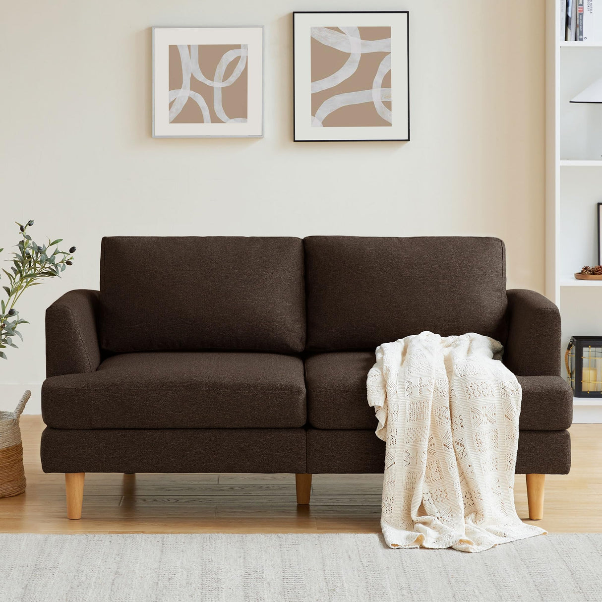 Sofa with Deep Seats, 65" Mid Century Modern Sofa